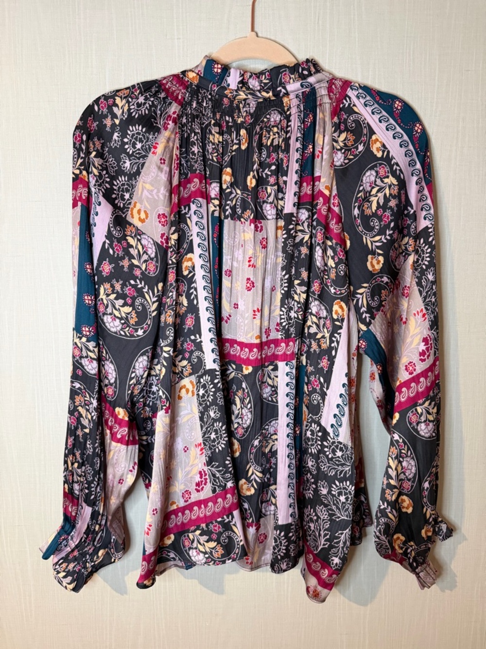 Anthropologie Current Air Boho Floral Patchwork Long-Sleeve Peasant Blouse Large - Picture 4 of 5